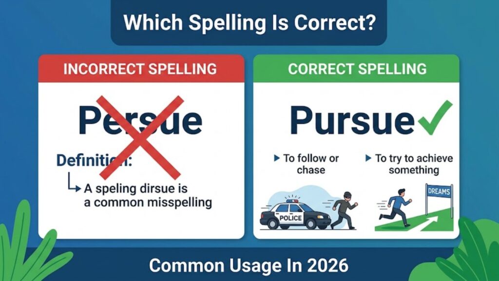 Persue or Pursue: Which Spelling Is Correct? Meaning, Usage & Examples Persue or Pursue
